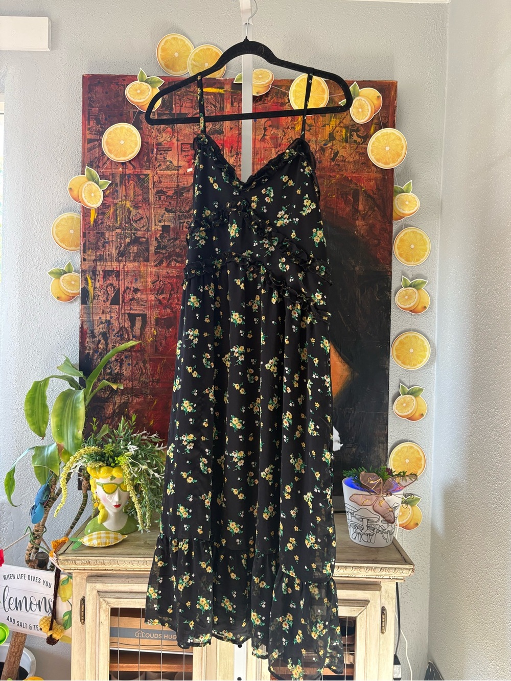 No Boundaries Black Floral Ruffle Maxi Dress